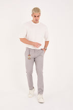 Erkek Slim Fit Dar Kesim Likralı Pamuklu Chino Kanvas Pantolon - Gri