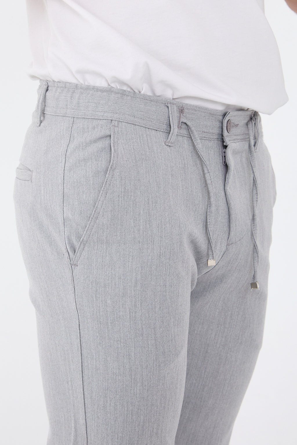 Erkek Kışlık Jogger Slim Fit Bel Yarım Lastikli Kumaş Pantolon - Gri