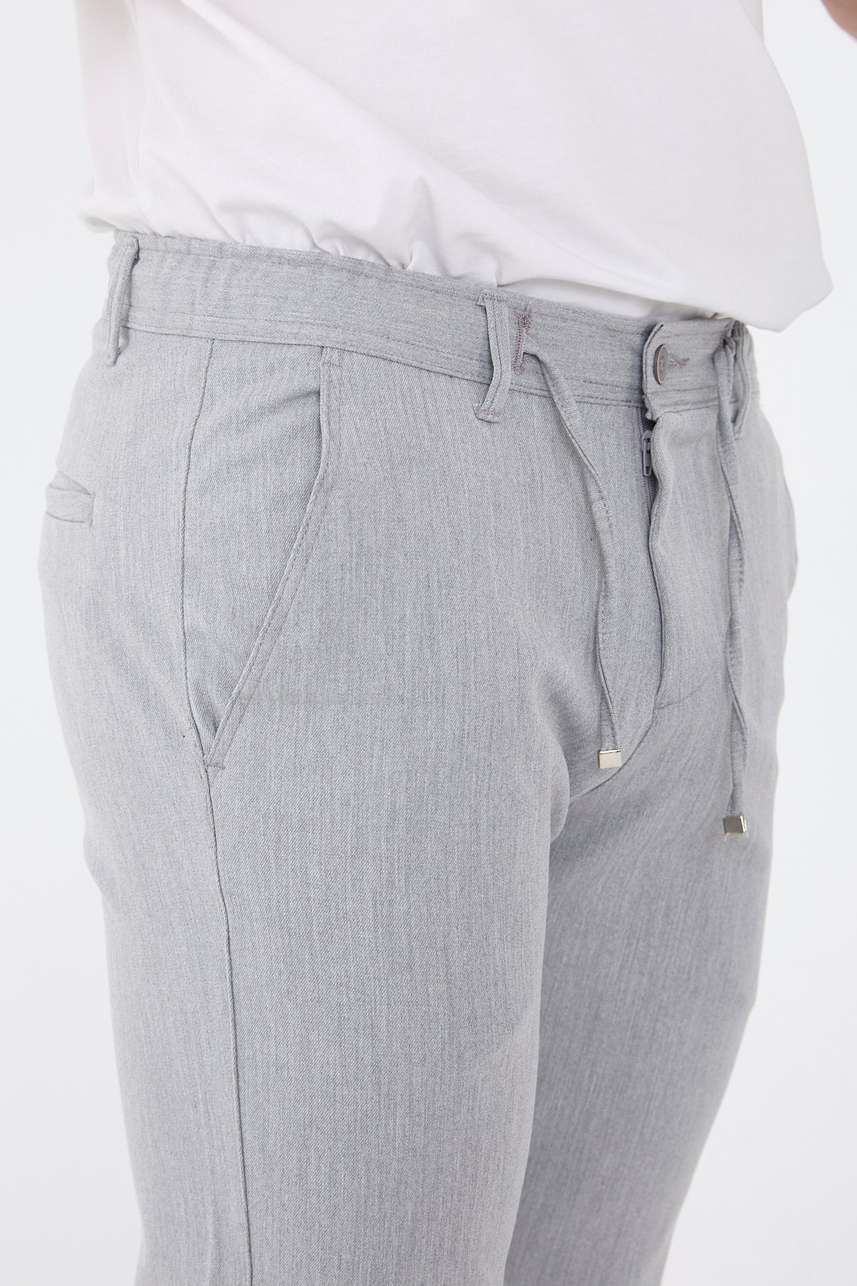 Erkek Kışlık Jogger Slim Fit Bel Yarım Lastikli Kumaş Pantolon - Gri