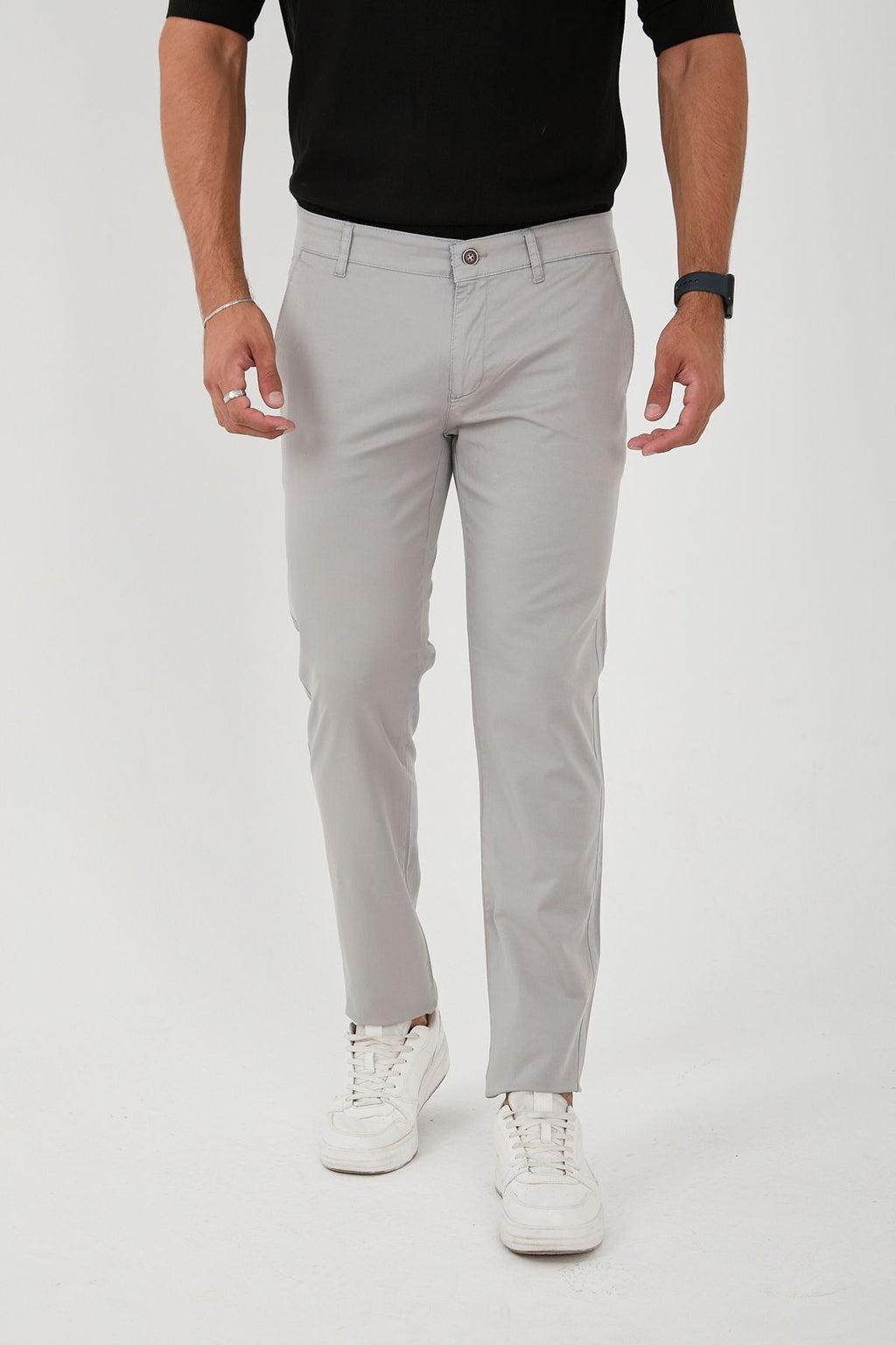 Erkek Likralı Slim Fit Chino Pantolon - Açık Gri