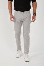 Erkek Likralı Slim Fit Chino Pantolon - Açık Gri