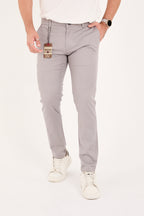 Erkek Slim Fit Dar Kesim Likralı Pamuklu Chino Kanvas Pantolon - Gri