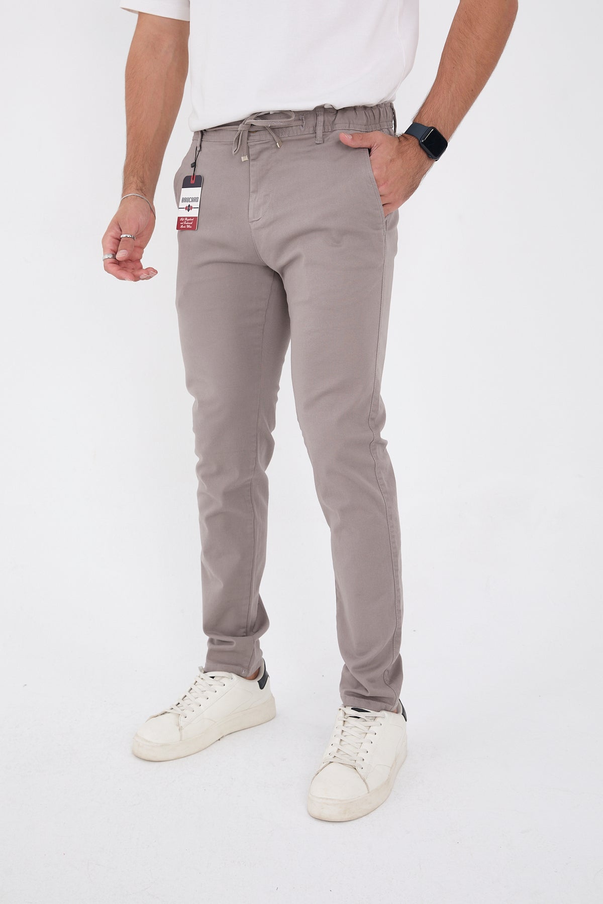 Erkek Mevsimlik Jogger Slim Fit Bel Yarım Lastikli Likralı Keten Pantolon - Gri
