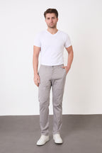 Erkek Regular Fit Geniş Kesim Likralı Pamuklu Chino Kanvas Pantolon - Gri