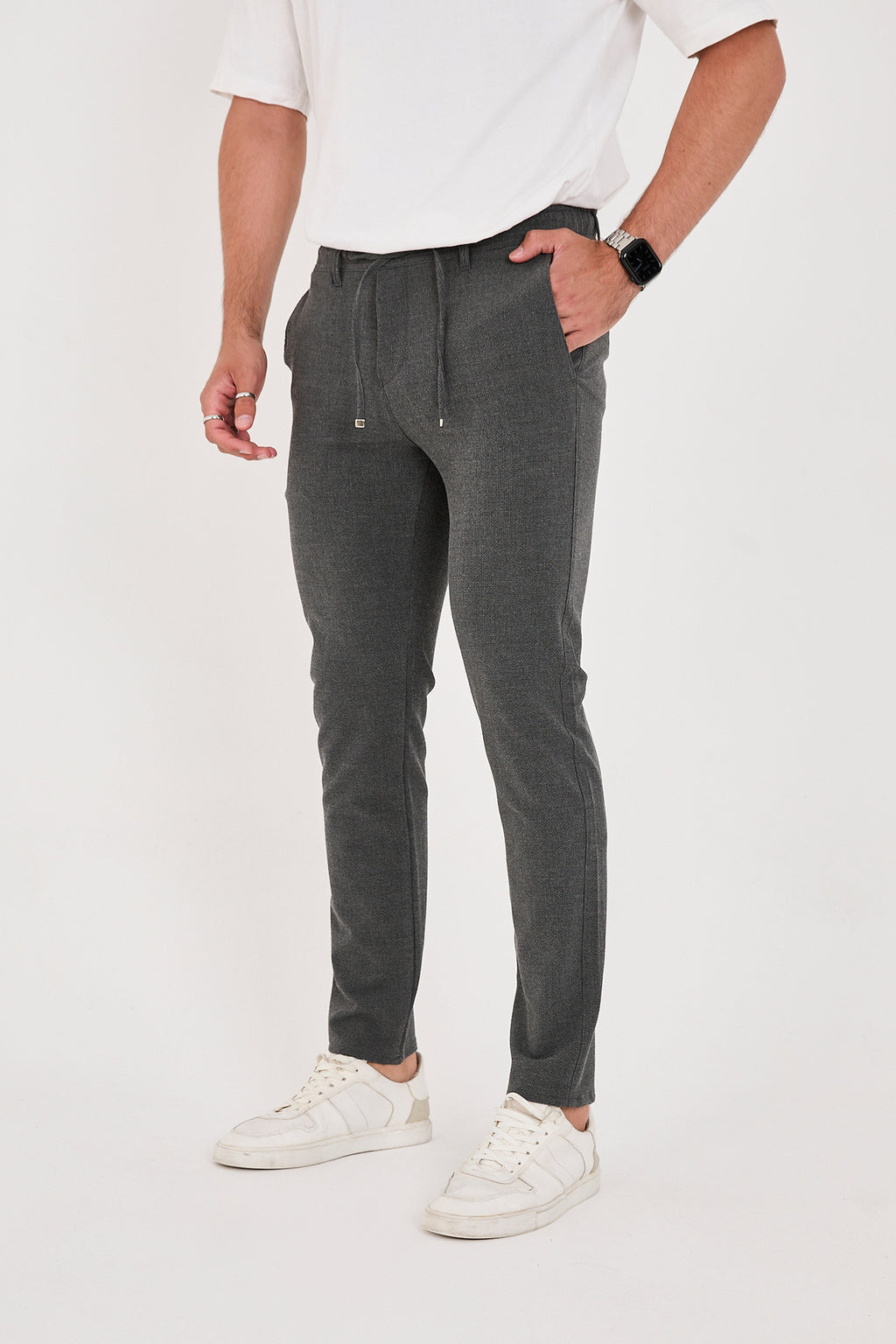 Erkek Gofre Kumaş Likralı Jogger Slim Fit Pantolon - Antrasit