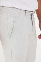 Erkek Jogger Slim Fit Bel Yarım Lastikli Likralı Kumaş Pantolon - Açık Gri