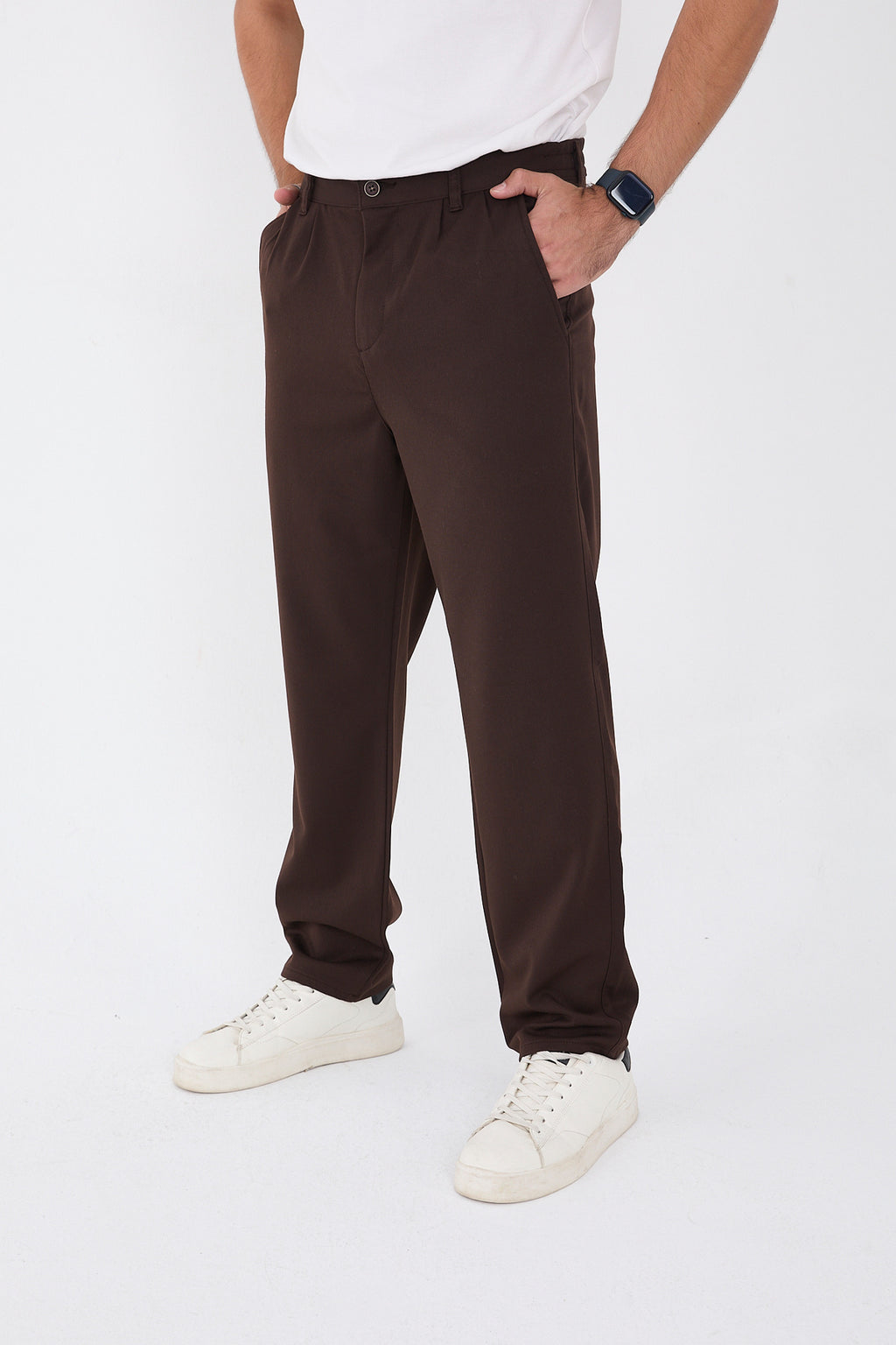 Erkek Kışlık Baggy Likralı Kumaş Pantolon - Kahverengi