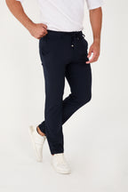 Erkek Jogger Slim Fit Bel Yarım Lastikli Likralı Kumaş Pantolon - Lacivert