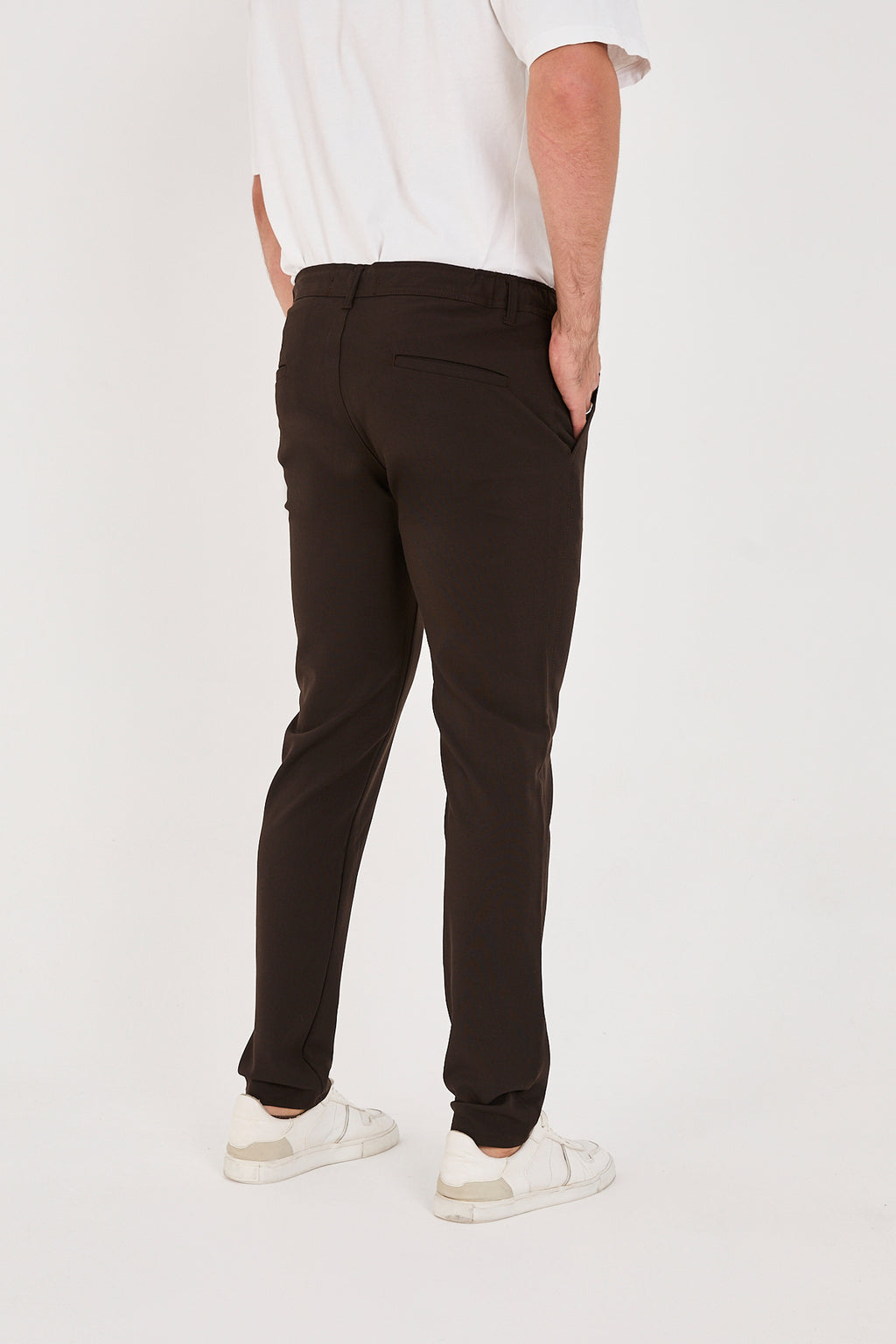 Erkek Jogger Slim Fit Bel Yarım Lastikli Likralı Kumaş Pantolon - Kahverengi