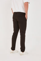 Erkek Jogger Slim Fit Bel Yarım Lastikli Likralı Kumaş Pantolon - Kahverengi