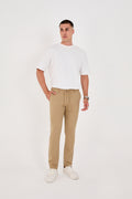 Erkek Jogger Slim Fit Bel Yarım Lastikli Likralı Kumaş Pantolon - Vizon