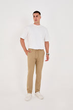 Erkek Jogger Slim Fit Bel Yarım Lastikli Likralı Kumaş Pantolon - Vizon