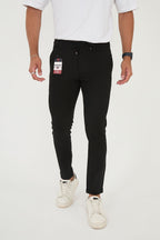 Erkek Jogger Slim Fit Bel Yarım Lastikli Duble Paça Kumaş Pantolon - Siyah