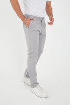 Erkek Kışlık Regular Fit Likralı Gabardin Chino Pantolon - Açık Gri