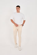 Erkek Gofre Kumaş Likralı Jogger Slim Fit Pantolon - Krem