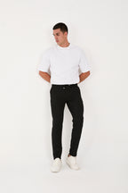 Erkek Jogger Slim Fit Bel Yarım Lastikli Likralı Kumaş Pantolon - Siyah