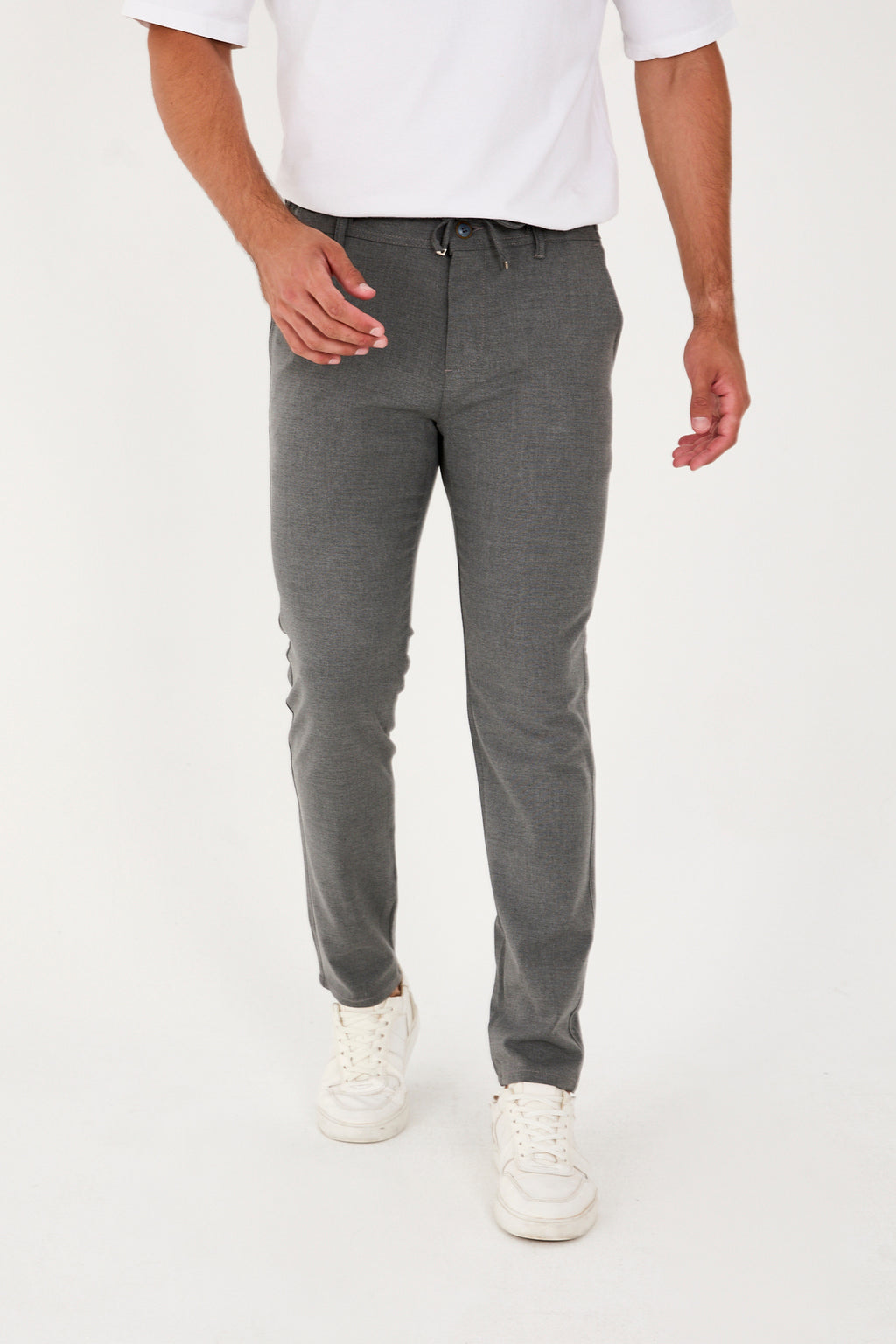 Erkek Jogger Slim Fit Bel Yarım Lastikli Likralı Kumaş Pantolon - Koyu Gri