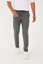 Erkek Jogger Slim Fit Bel Yarım Lastikli Likralı Kumaş Pantolon - Koyu Gri
