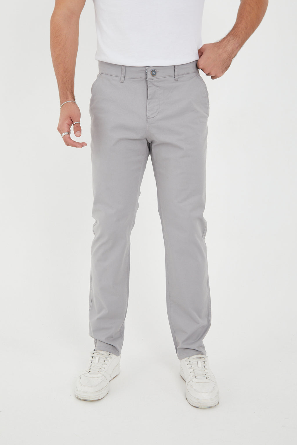 Erkek Kışlık Regular Fit Likralı Gabardin Chino Pantolon - Açık Gri