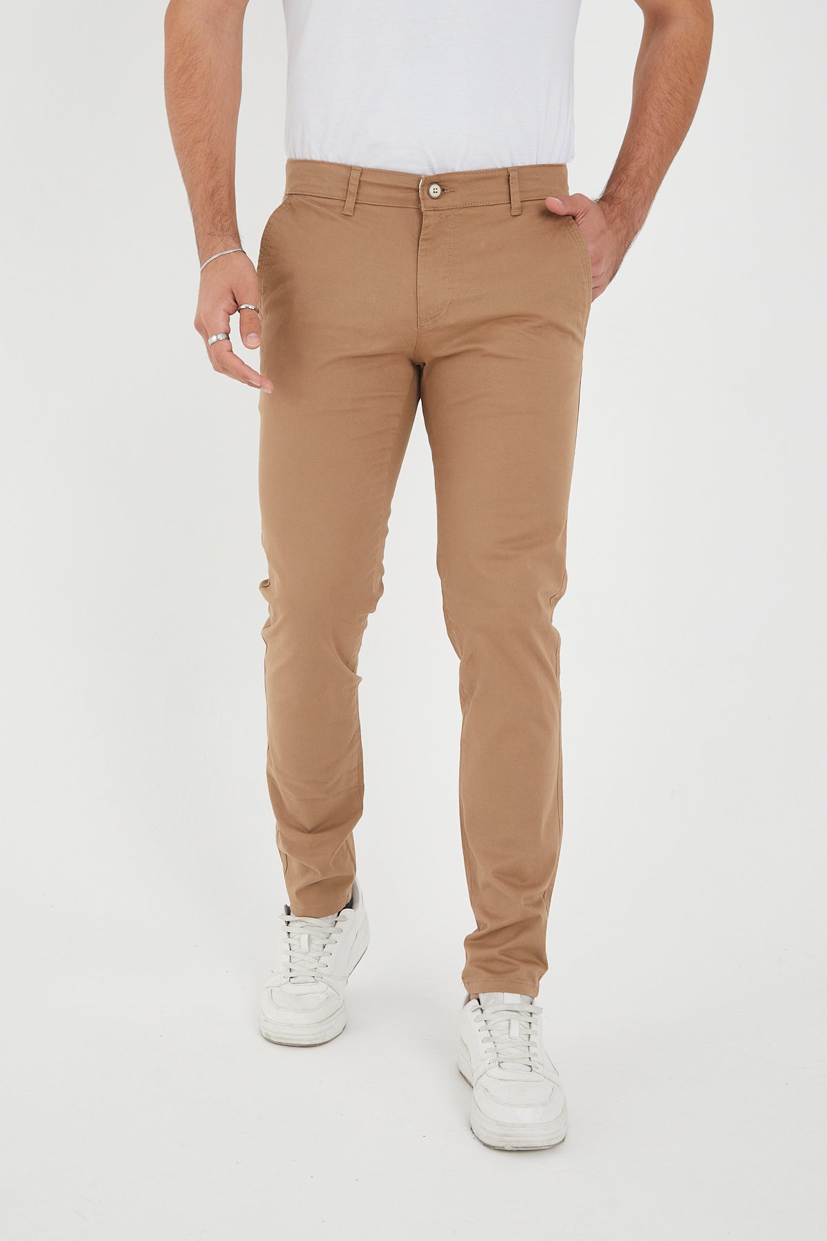 Erkek Kışlık Slim Fit Likralı Chino Pantolon - Vizon