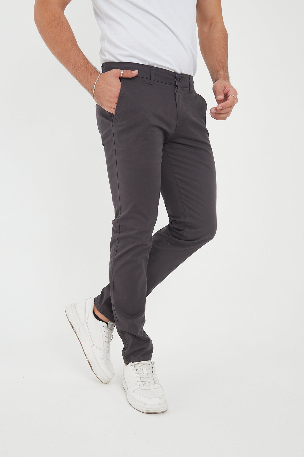 Erkek Kışlık Slim Fit Likralı Chino Pantolon - Antrasit