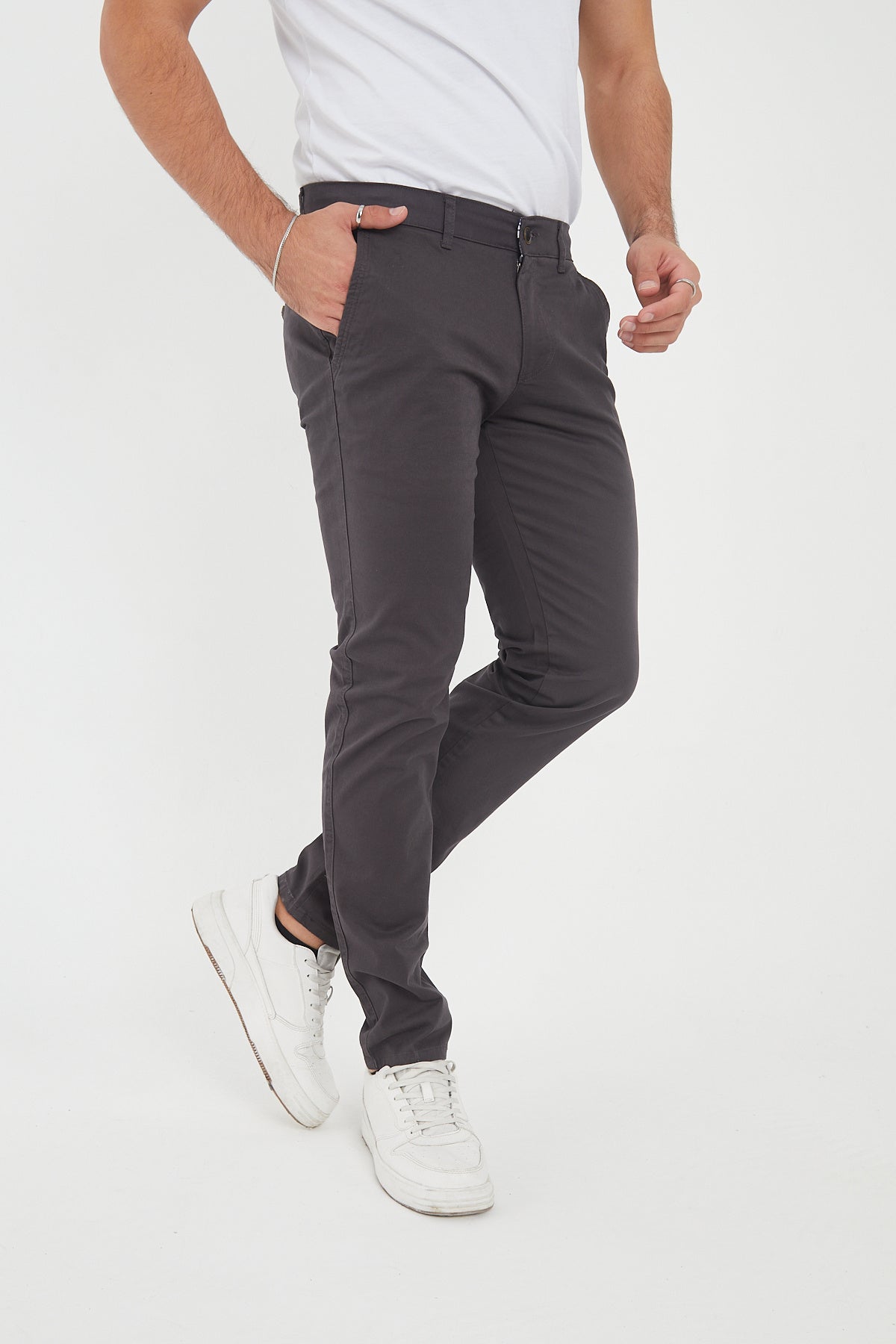 Erkek Kışlık Slim Fit Likralı Chino Pantolon - Antrasit