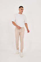Erkek Gofre Kumaş Likralı Jogger Slim Fit Pantolon - Bej