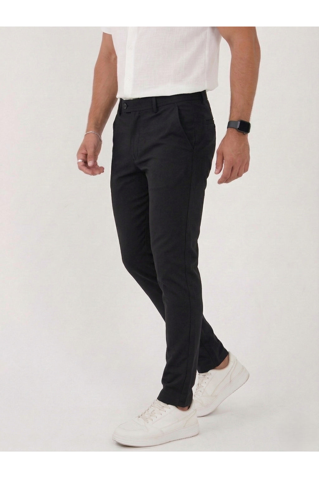 Erkek Comfort Slim Fit Esnek Dokuma Kumaş Pantolon - Siyah