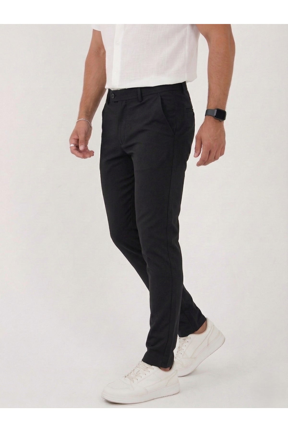 Erkek Comfort Slim Fit Esnek Dokuma Kumaş Pantolon - Siyah