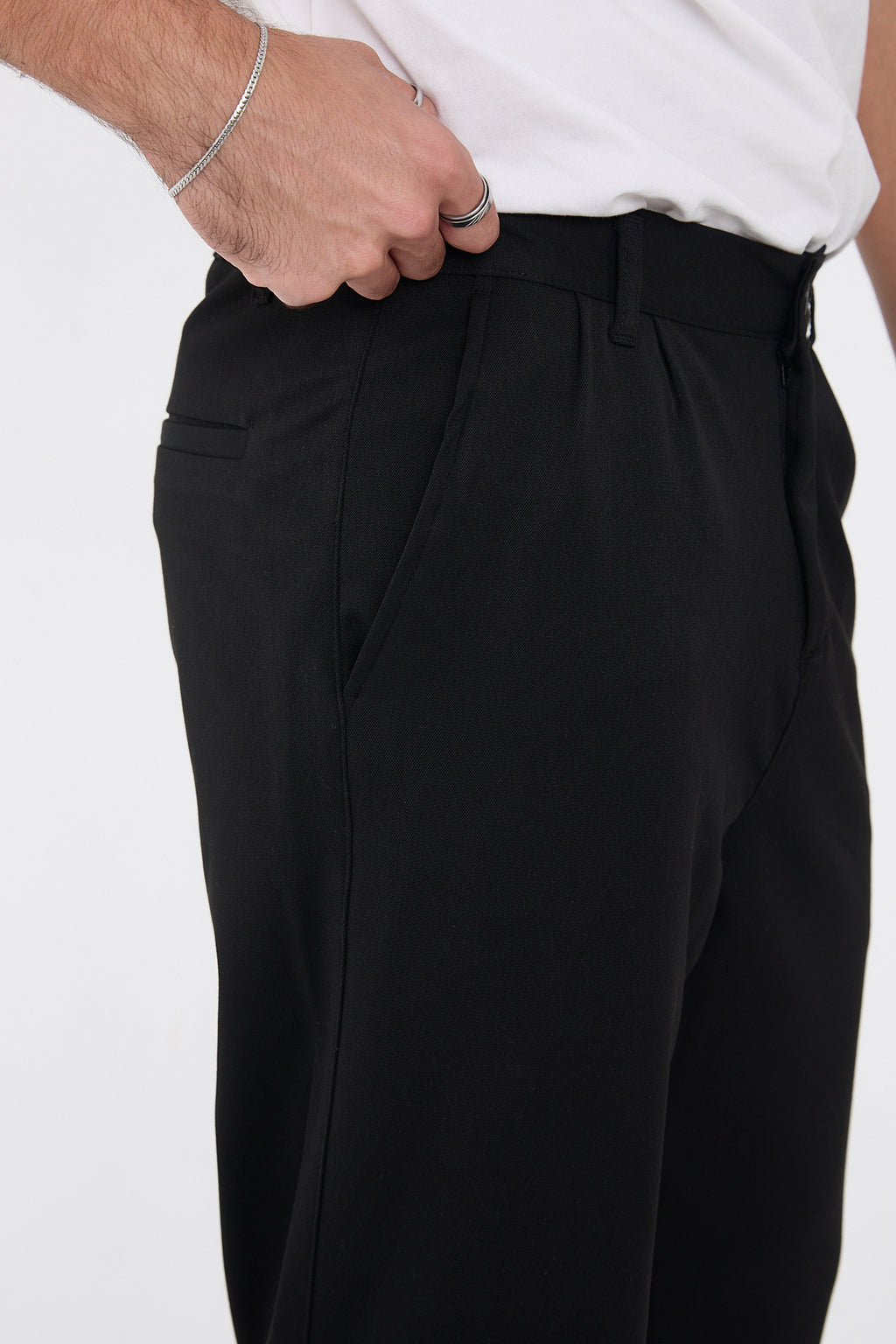 Erkek Kışlık Baggy Likralı Kumaş Pantolon - Siyah