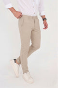 Erkek Comfort Slim Fit Esnek Dokuma Kumaş Pantolon - Bej
