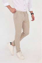 Erkek Comfort Slim Fit Esnek Dokuma Kumaş Pantolon - Bej