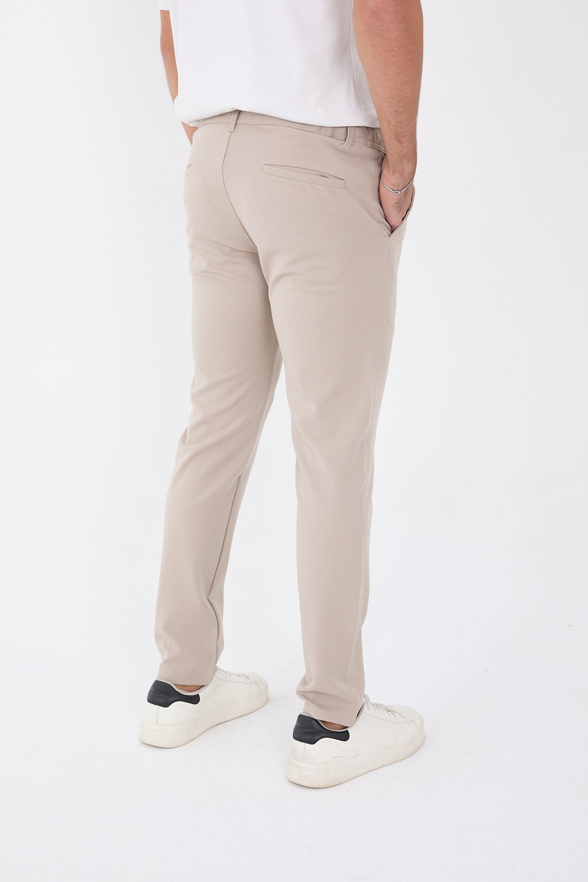 Erkek Kışlık Jogger Slim Fit Bel Yarım Lastikli Kumaş Pantolon - Bej