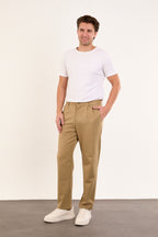 Erkek Kışlık Baggy Likralı Kumaş Pantolon - Vizon