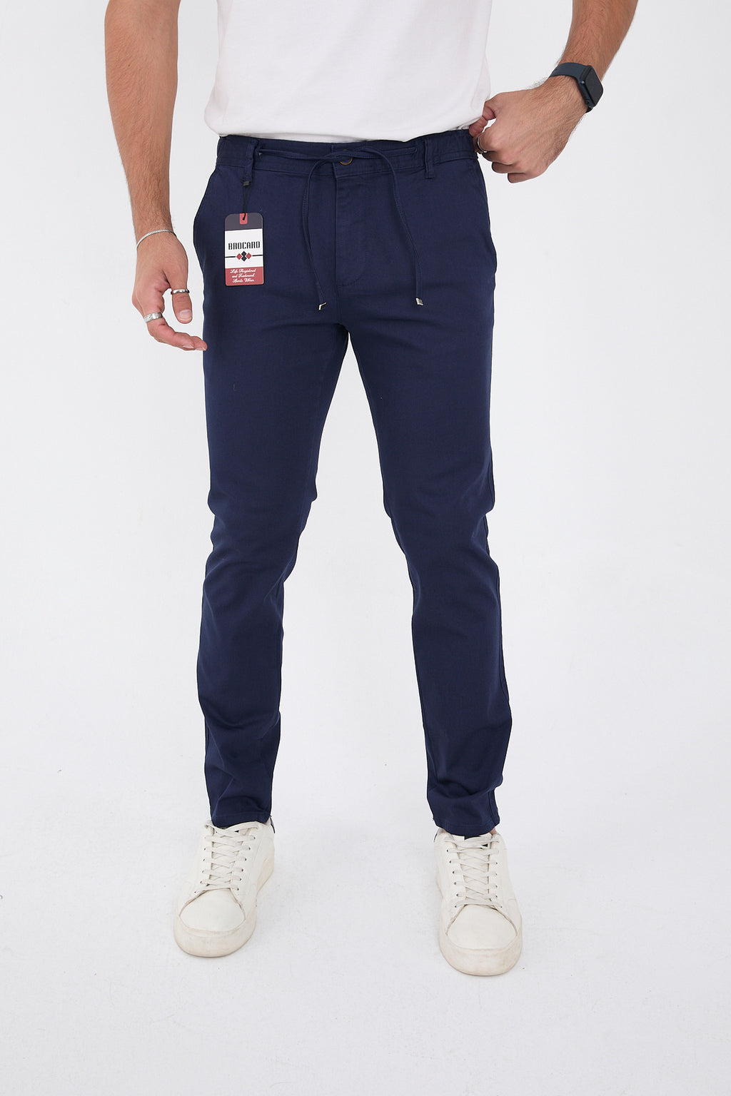Erkek Mevsimlik Jogger Slim Fit Bel Yarım Lastikli Likralı Keten Pantolon - Lacivert