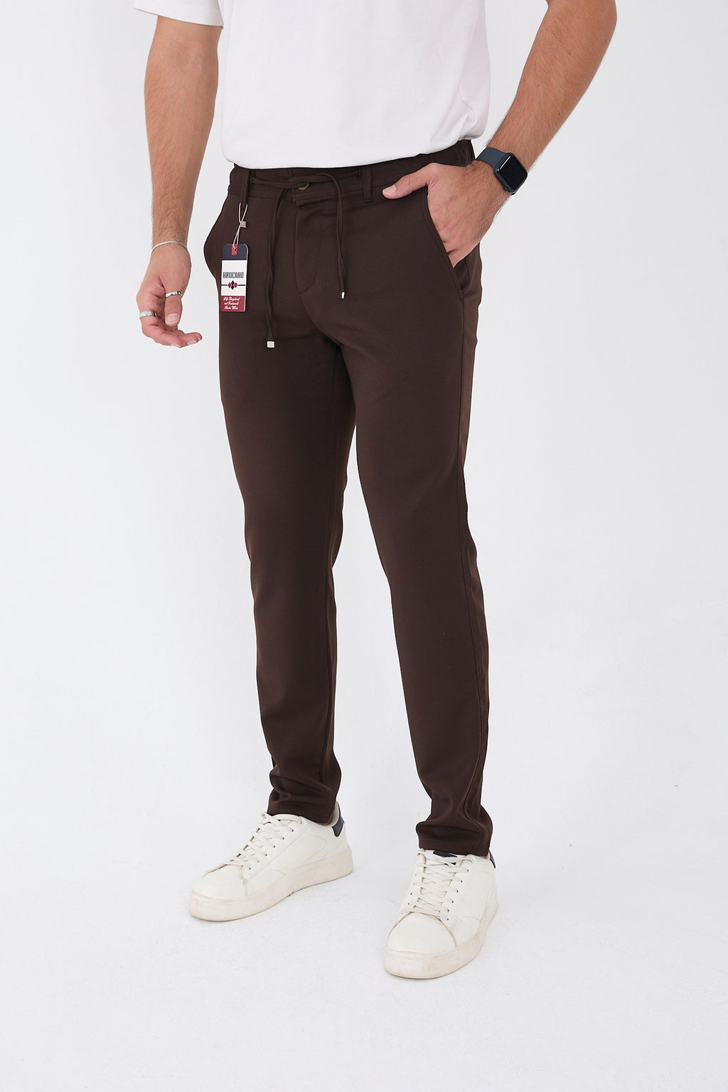 Erkek Kışlık Jogger Slim Fit Bel Yarım Lastikli Kumaş Pantolon - Kahverengi