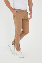 Erkek Kışlık Slim Fit Likralı Chino Pantolon - Vizon