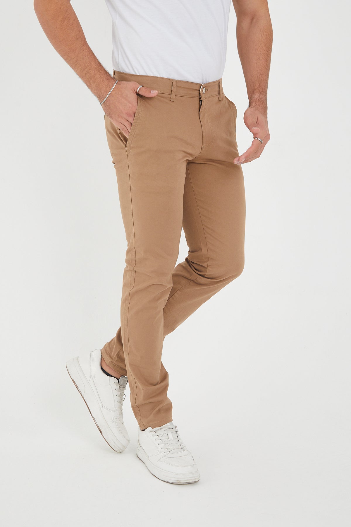 Erkek Kışlık Slim Fit Likralı Chino Pantolon - Vizon