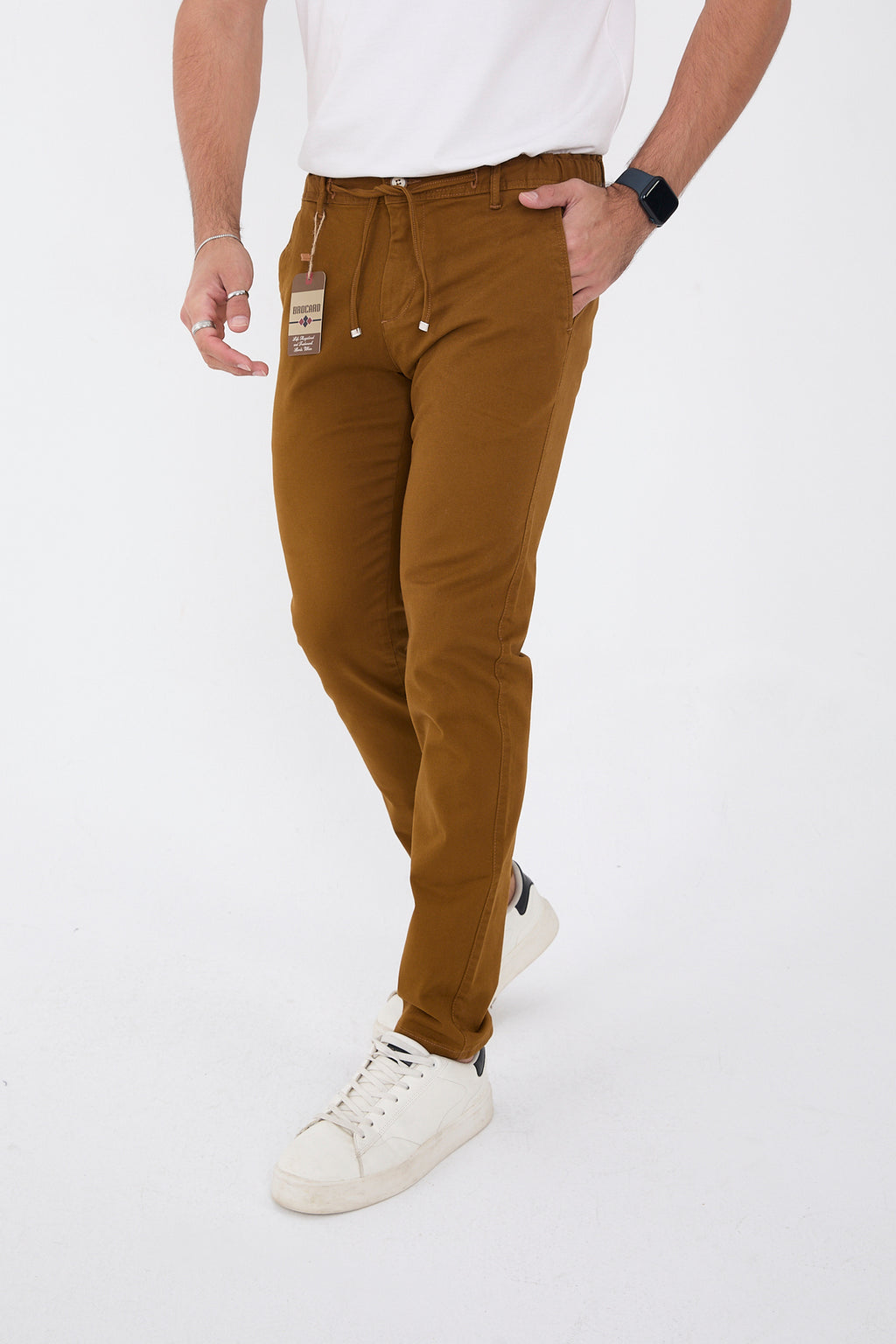 Erkek Mevsimlik Jogger Slim Fit Bel Yarım Lastikli Likralı Keten Pantolon - Camel