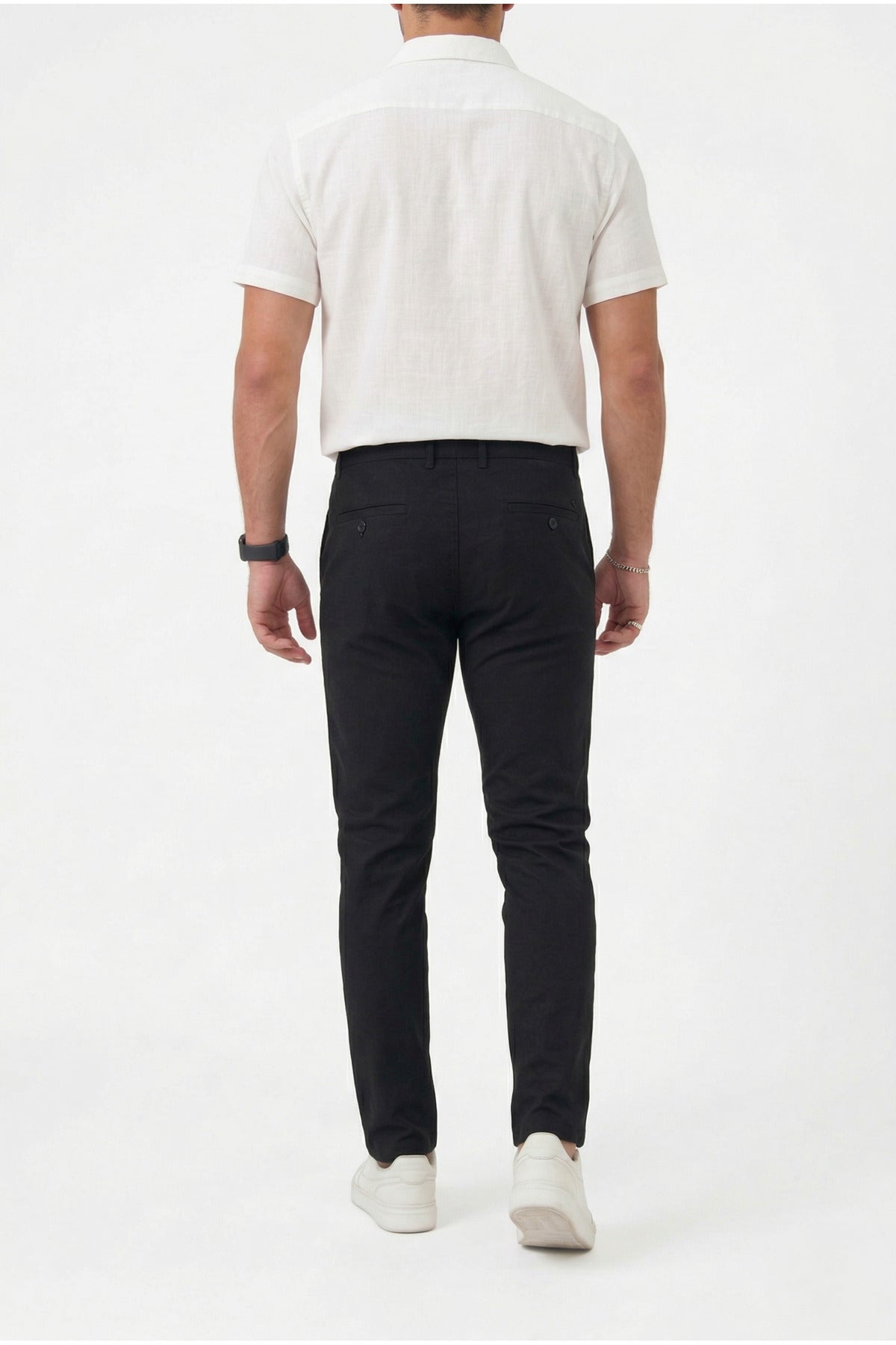Erkek Comfort Slim Fit Esnek Dokuma Kumaş Pantolon - Siyah