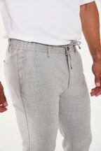 Erkek Jogger Slim Fit Bel Yarım Lastikli Likralı Kumaş Pantolon - Gri