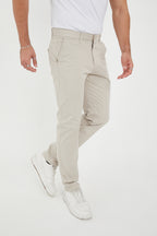 Erkek Kışlık Regular Fit Likralı Gabardin Chino Pantolon - Taş