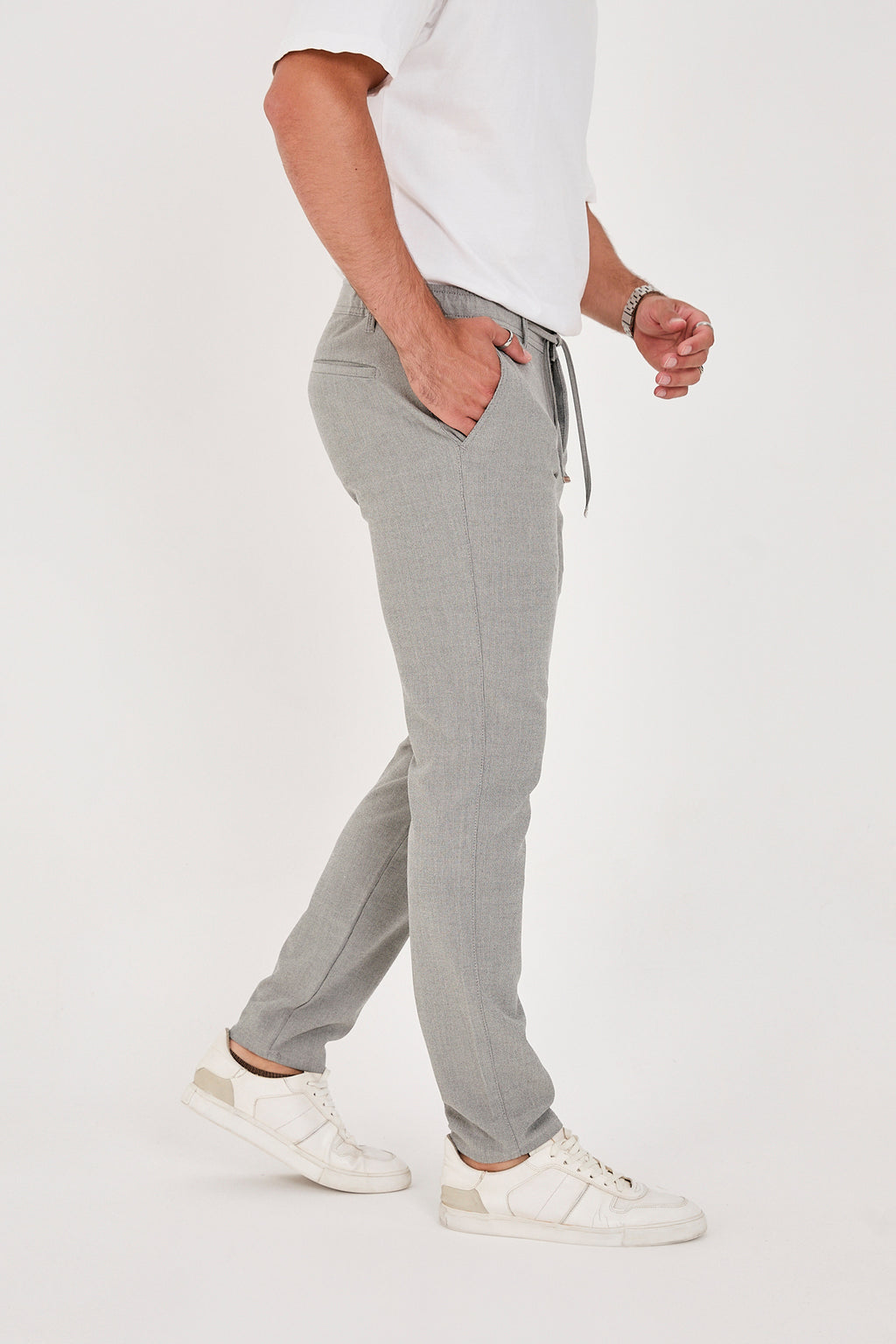 Erkek Gofre Kumaş Likralı Jogger Slim Fit Pantolon - Gri