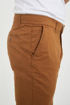 Erkek Kışlık Regular Fit Likralı Gabardin Chino Pantolon - Camel