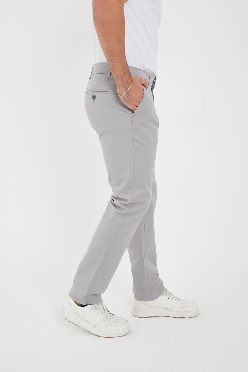 Erkek Kışlık Regular Fit Likralı Gabardin Chino Pantolon - Açık Gri