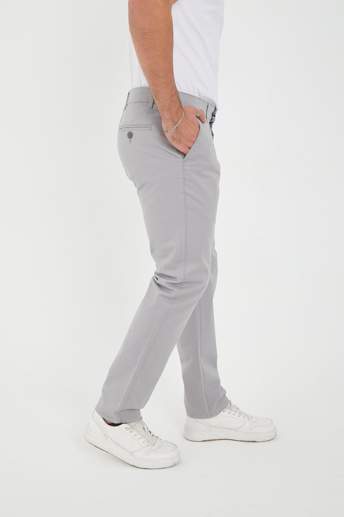 Erkek Kışlık Regular Fit Likralı Gabardin Chino Pantolon - Açık Gri