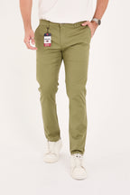 Erkek Slim Fit Dar Kesim Likralı Pamuklu Chino Kanvas Pantolon - Haki