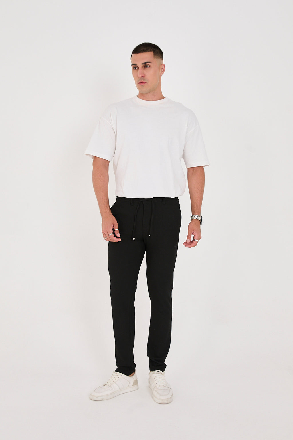 Erkek Gofre Kumaş Likralı Jogger Slim Fit Pantolon - Siyah