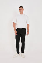 Erkek Gofre Kumaş Likralı Jogger Slim Fit Pantolon - Siyah