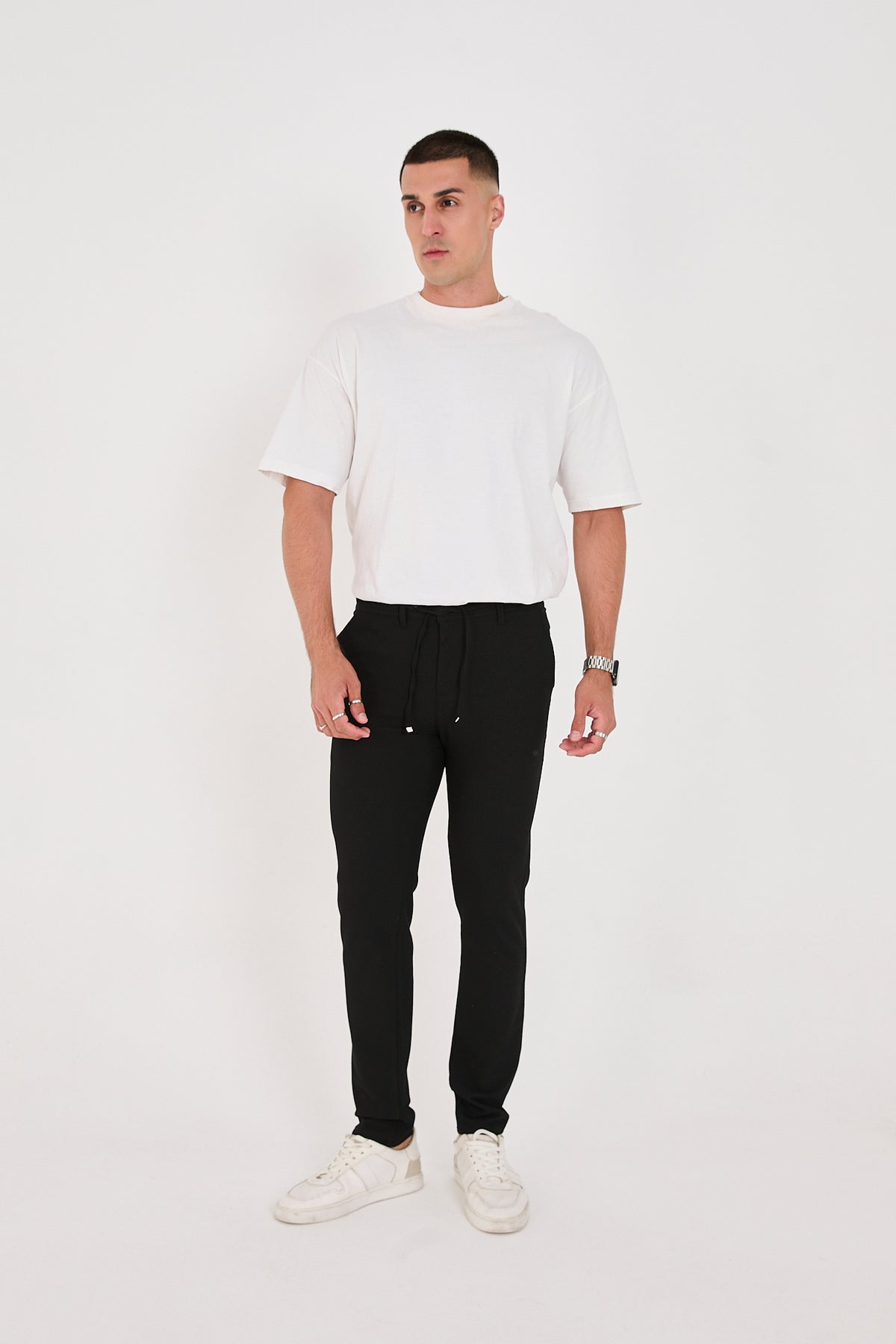 Erkek Gofre Kumaş Likralı Jogger Slim Fit Pantolon - Siyah